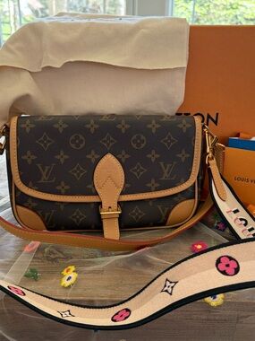 Louis Vuitton Diane Brown Monogram Crossbody with Floral Canvas Strap